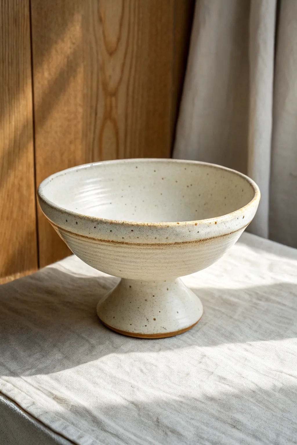 Minimal pedestal footed bowl base in profile, highlighting height, balance, and clean curves