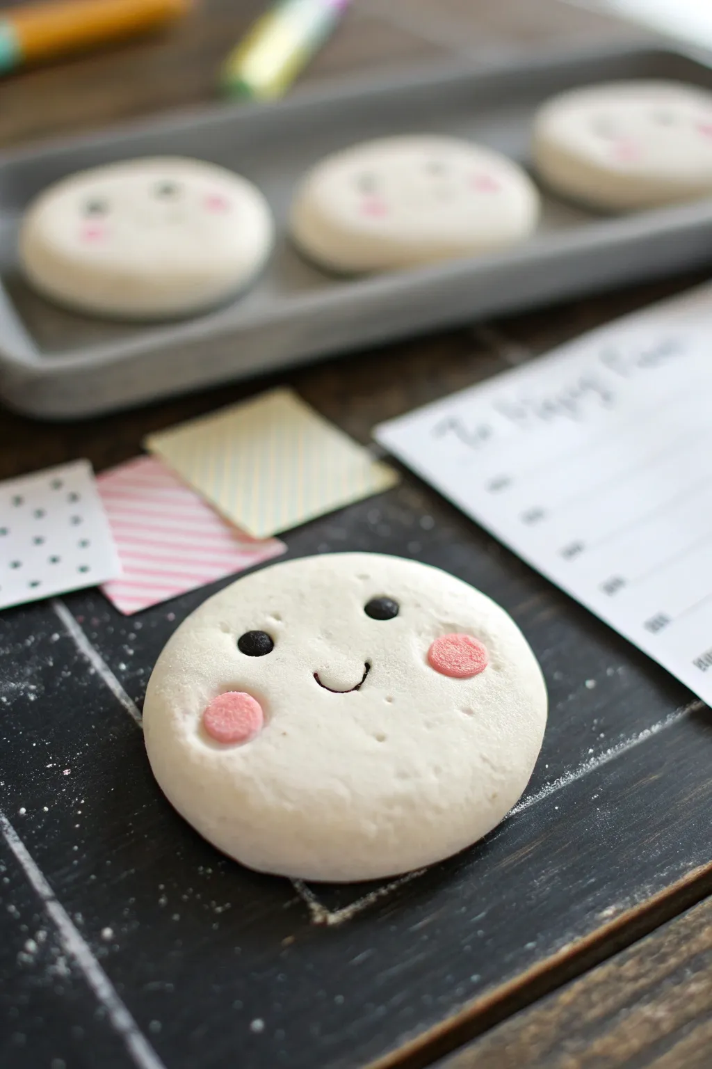 Simple air-dry clay smiley magnets with kawaii faces, styled minimal and feminine on metal.
