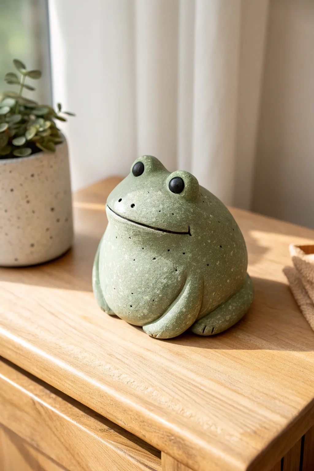 Chunky Frog Buddy: an easy, adorable clay figure with big eyes, sweet smile, and tiny toes.