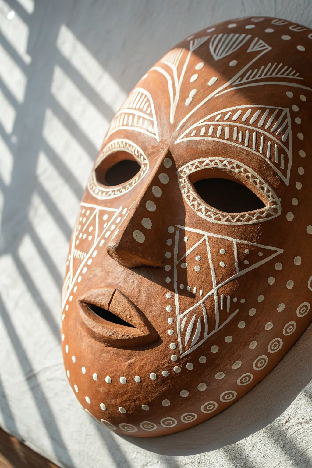 Stamped dots and lines turn a simple clay mask into a modern, texture rich statement piece