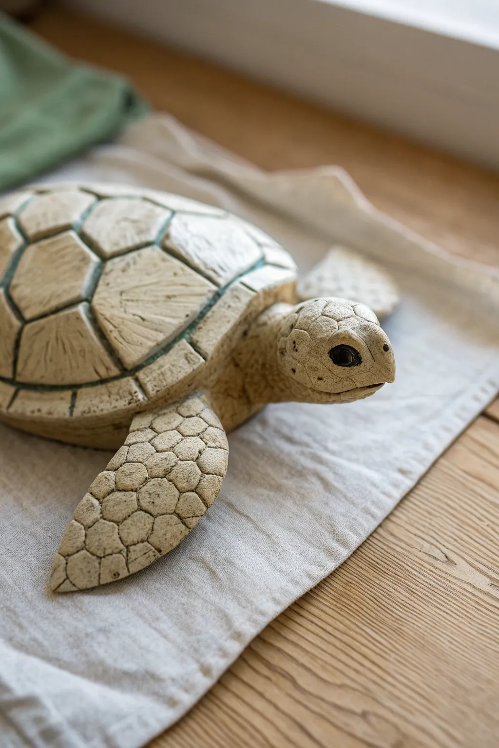 Hexagon scute shell clay turtle with a soft dark wash for a real, textured look.
