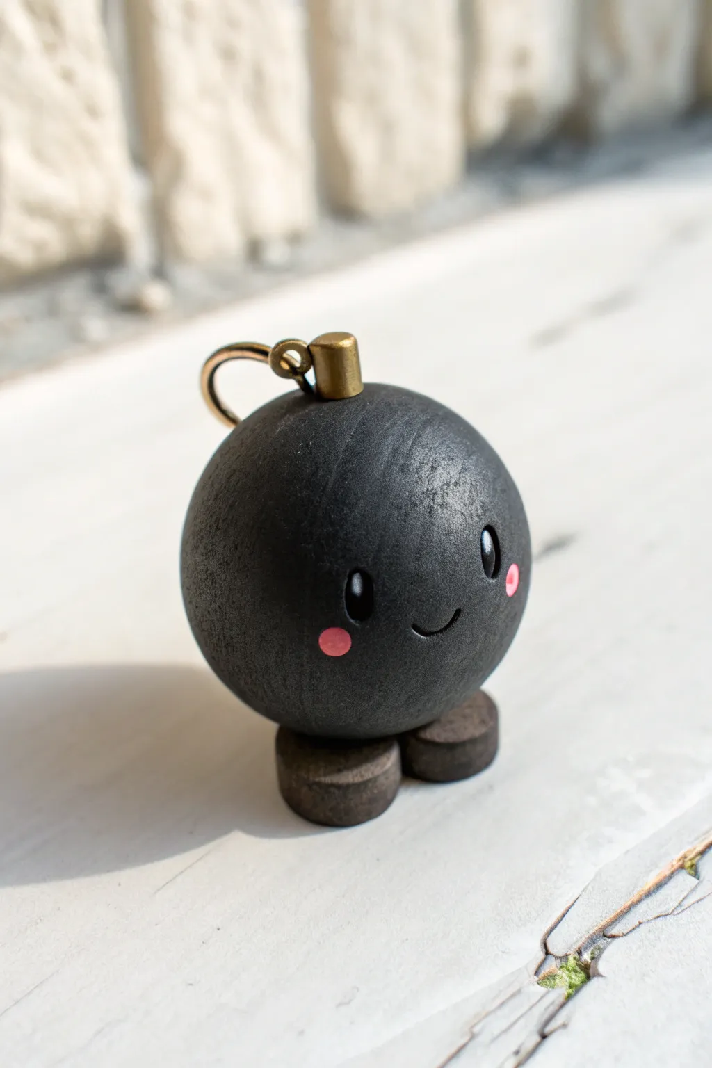 A cute wind-up bomb buddy clay figure with minimalist charm and a playful video game vibe.