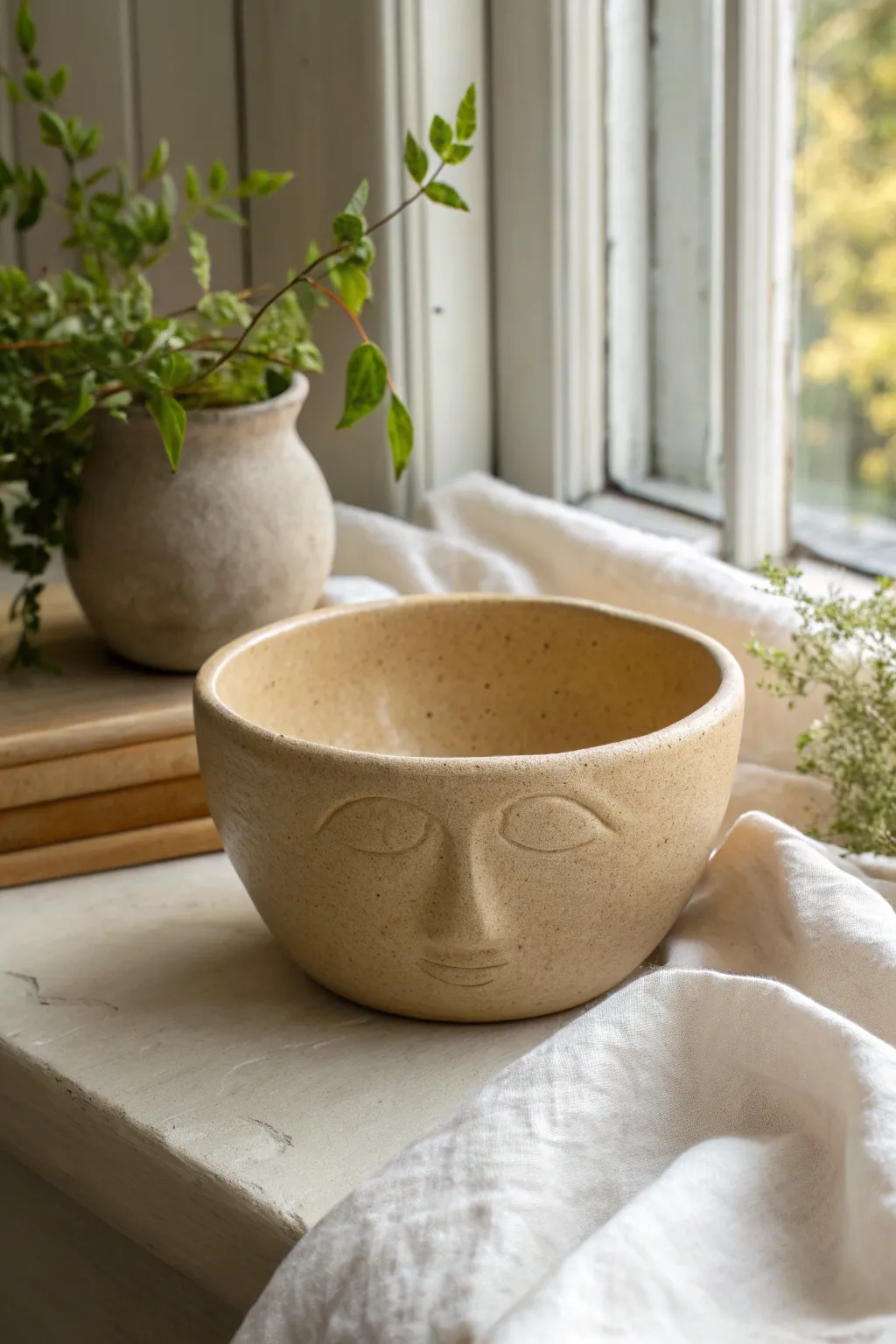 A pinch pot bowl with an oversized nose, minimalist yet delightfully weird for your next project