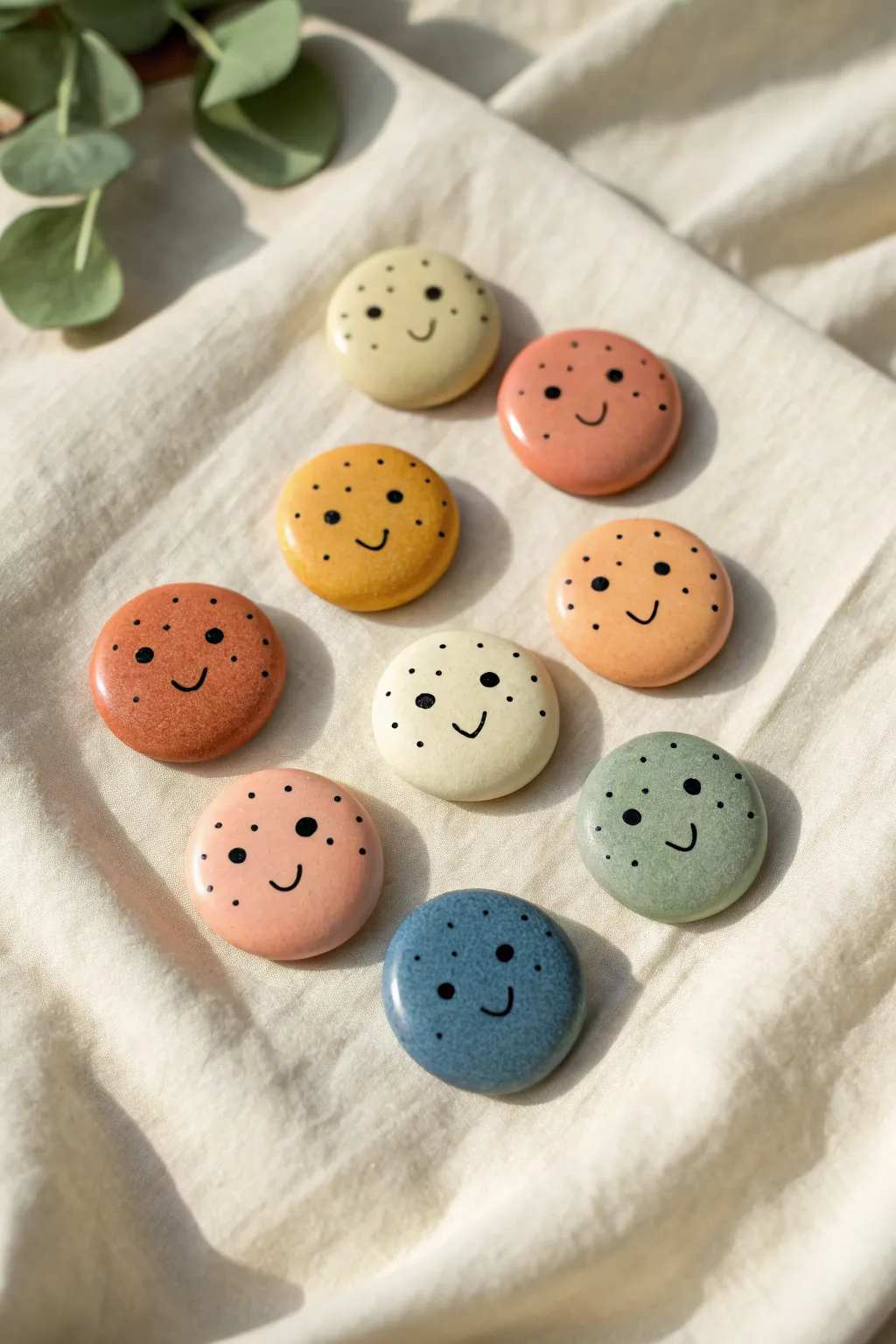 Beginner-friendly air-dry clay face magnets in bright boho hues, simple and adorable.