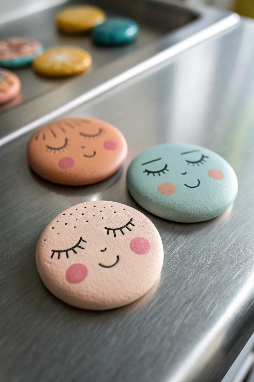 Cute air dry clay face magnets in bold boho hues, minimal, handmade, and fridge-ready.