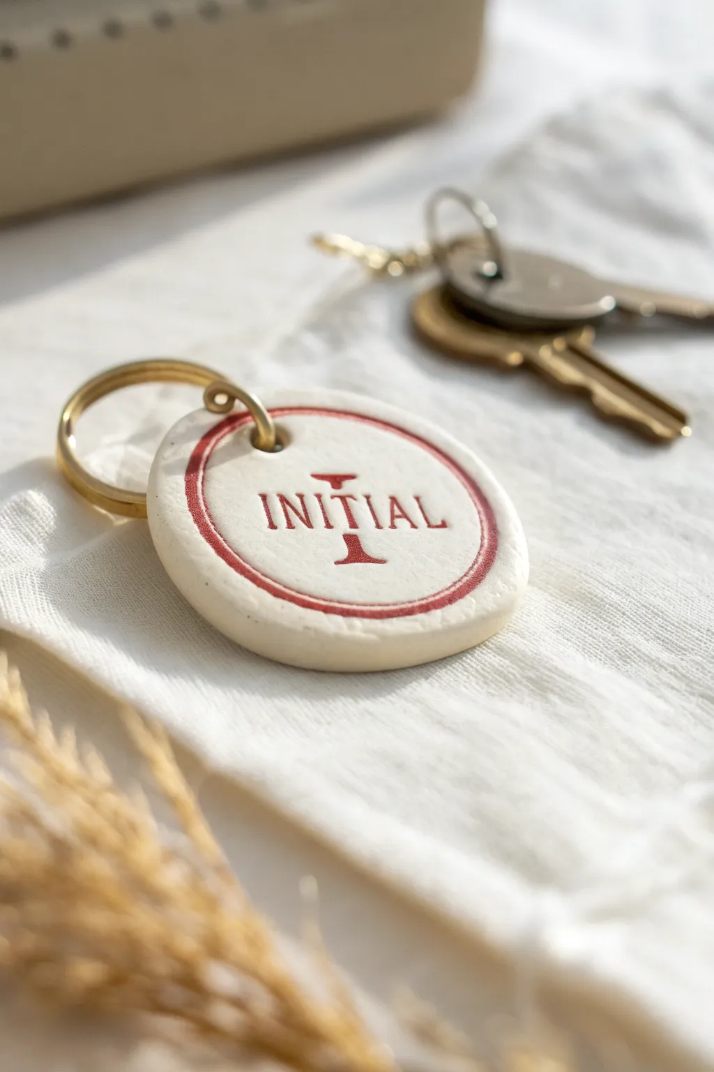 Chunky air-dry clay initial keychain tag, a simple handmade birthday gift with bold color.
