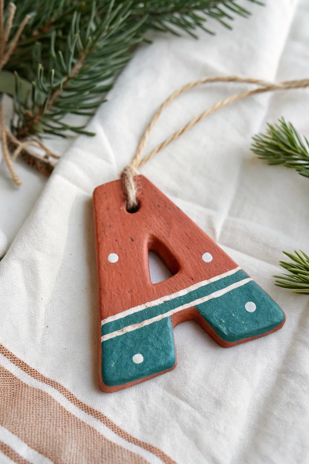 Kid-friendly air dry clay initial ornament in bold colors, perfect for names and gifts.