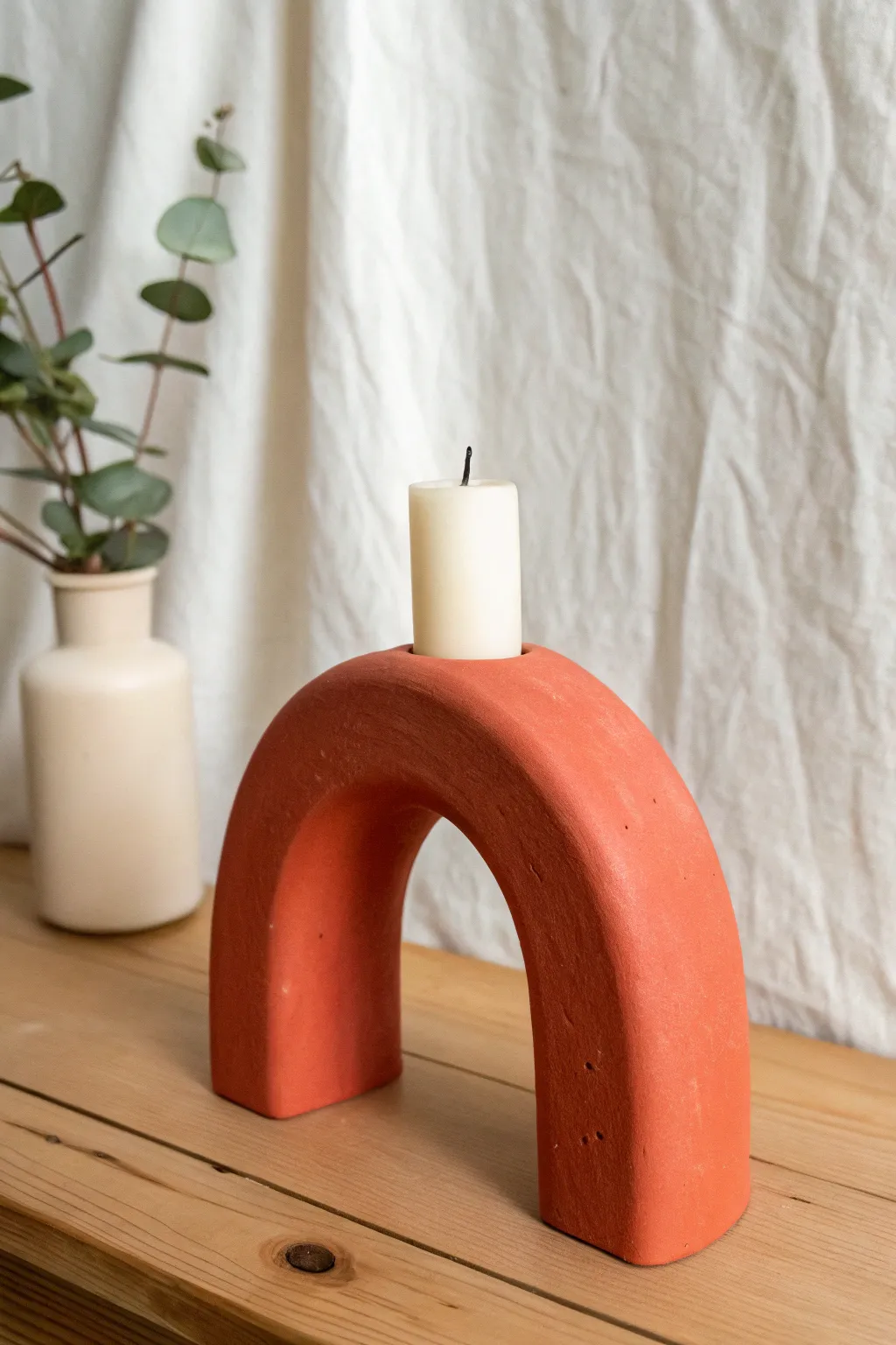 Beginner-friendly arched air dry clay candle holder with bold color and clean minimalist style.