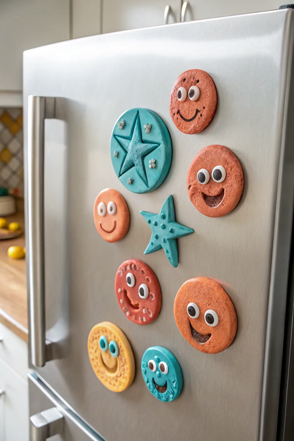 Bright, silly clay face magnets kids can make step by step for an instant fridge glow-up