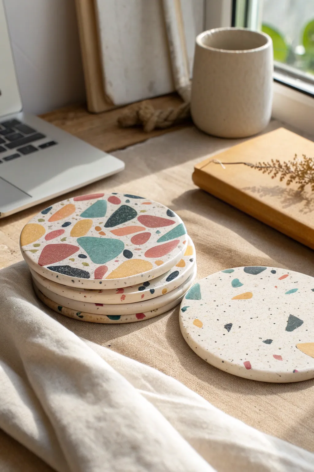 Bold terrazzo air dry clay coasters in your colors, an easy teen DIY that looks modern and chic