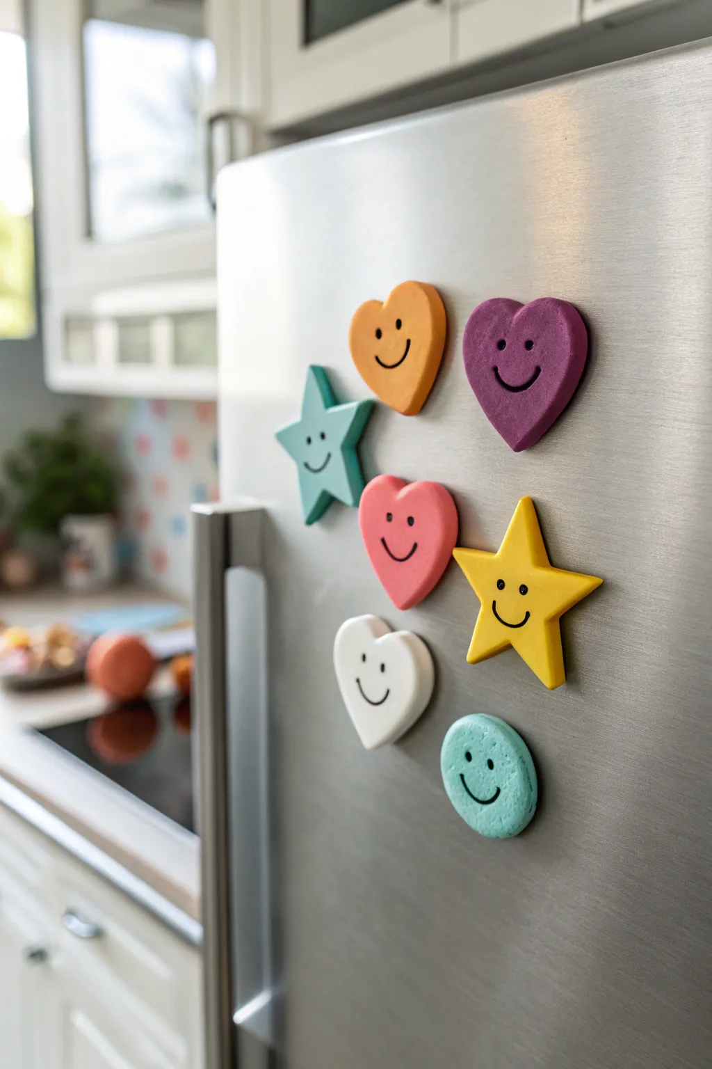 Happy clay magnets in bold boho colors, a quick DIY mini set to brighten any fridge