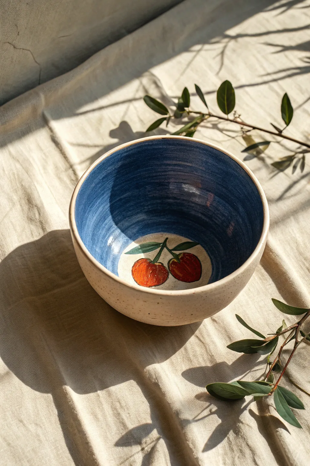 Minimal bowl, bold glaze, and one tiny fruit surprise at the center for effortless charm.