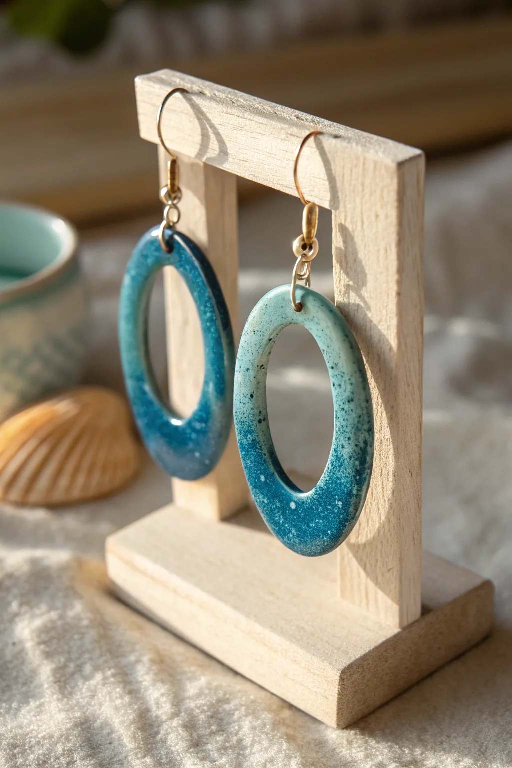 Glossy open hoop ceramic earring in bold glaze, airy and lightweight for modern boho style.
