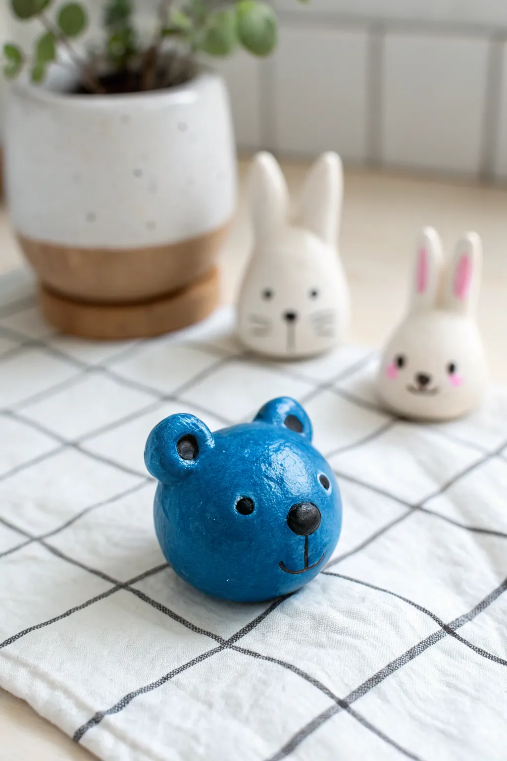Cute two-ball clay animal head magnets in bold colors, minimalist shapes, perfect easy project.