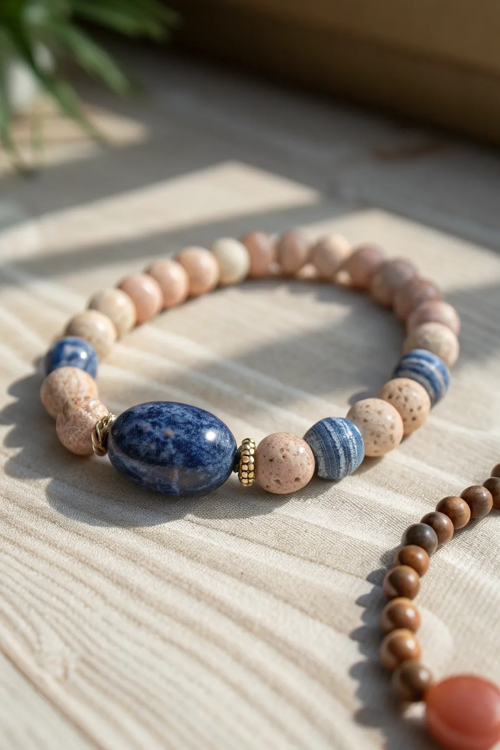 Symmetrical clay bead bracelet with a bold centered focal bead for effortless handmade style.