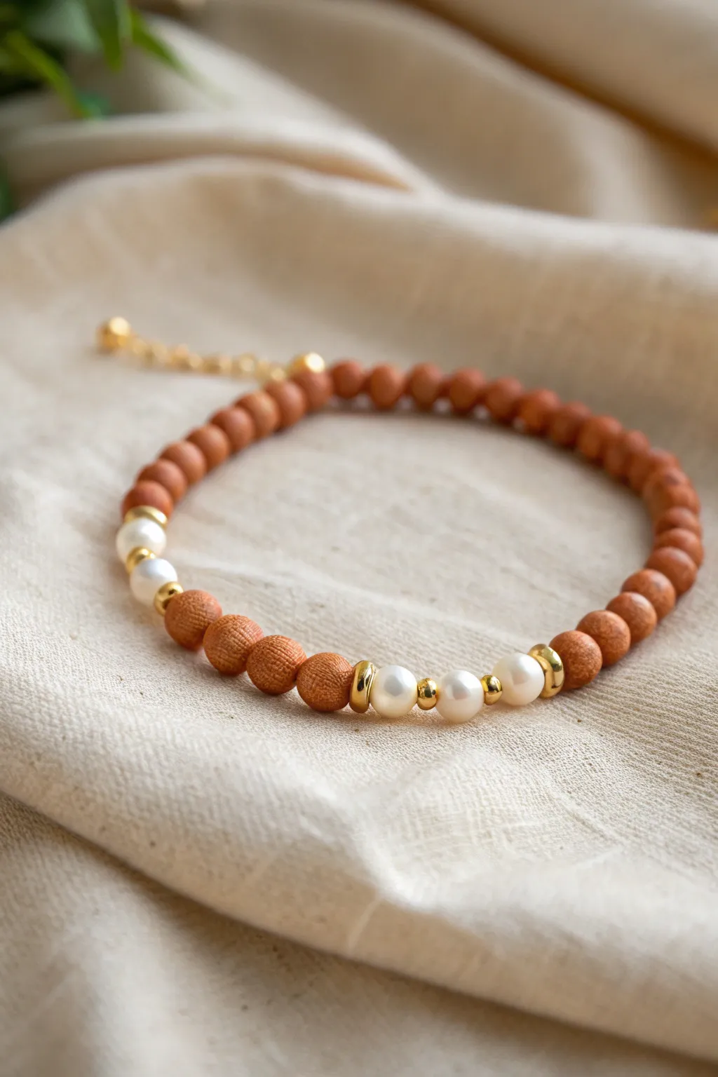 Clay beads and pearls elevated with gleaming gold spacers for a clean, intentional rhythm