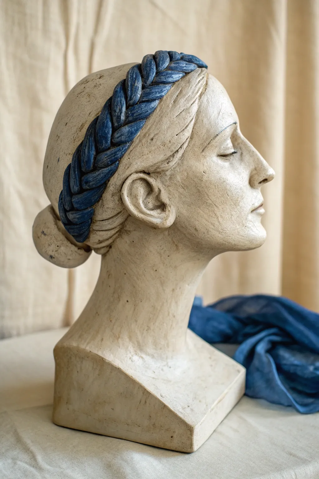 Sculpt a simple clay bust with a bun and chunky braids for an easy, stylish hair study.