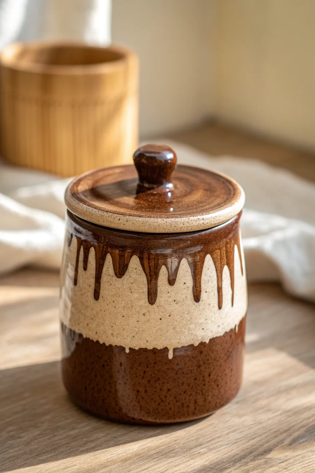 Half-dipped chocolate cookie jar with a cookie-lid twist, minimal, bold, and handmade.