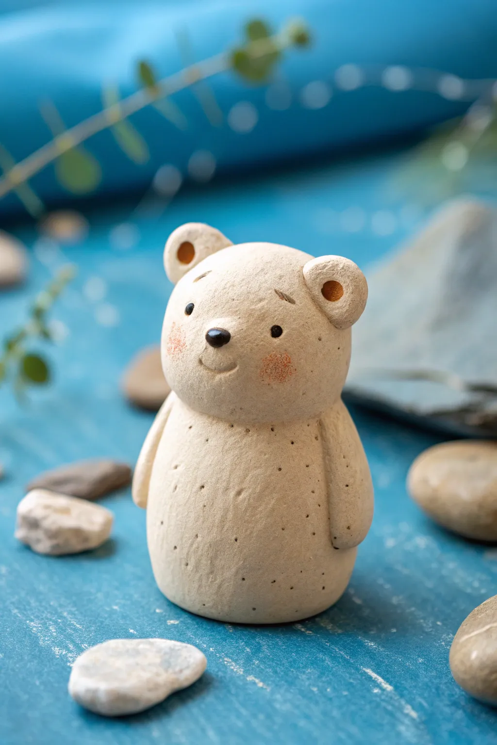 Beginner clay design idea: a tiny stacked-shape bear mini on a bold backdrop, sweet and simple