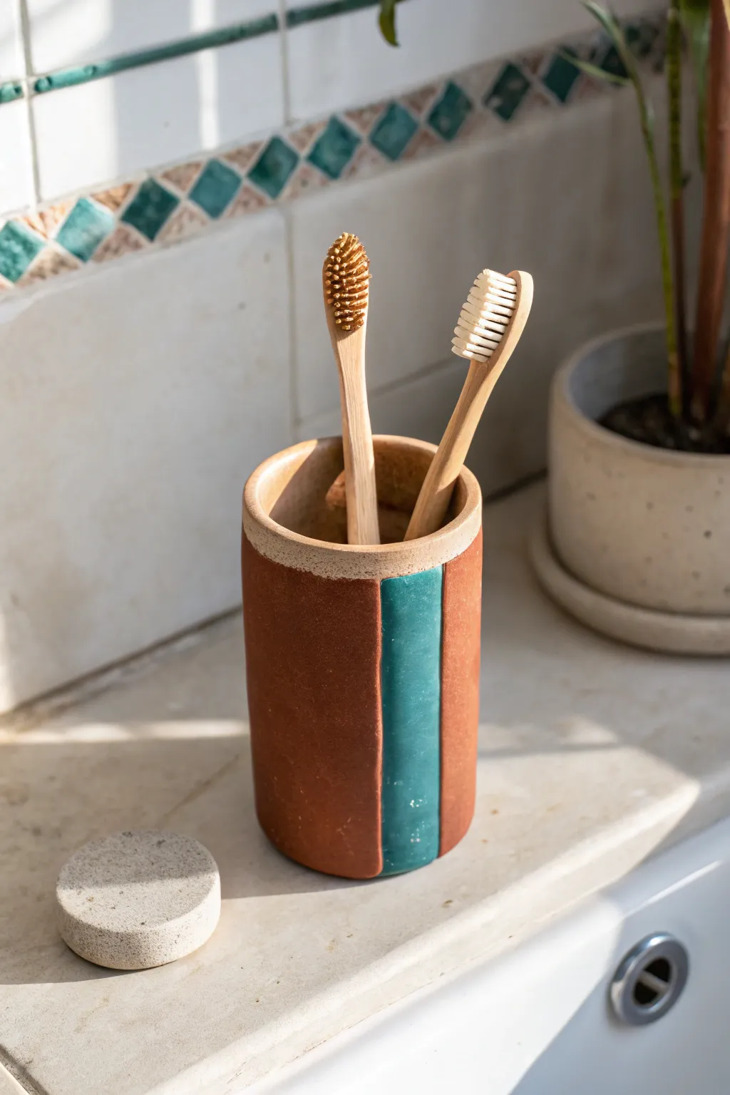 DIY clay toothbrush and vanity cup holder: minimalist two-compartment beauty for your bathroom