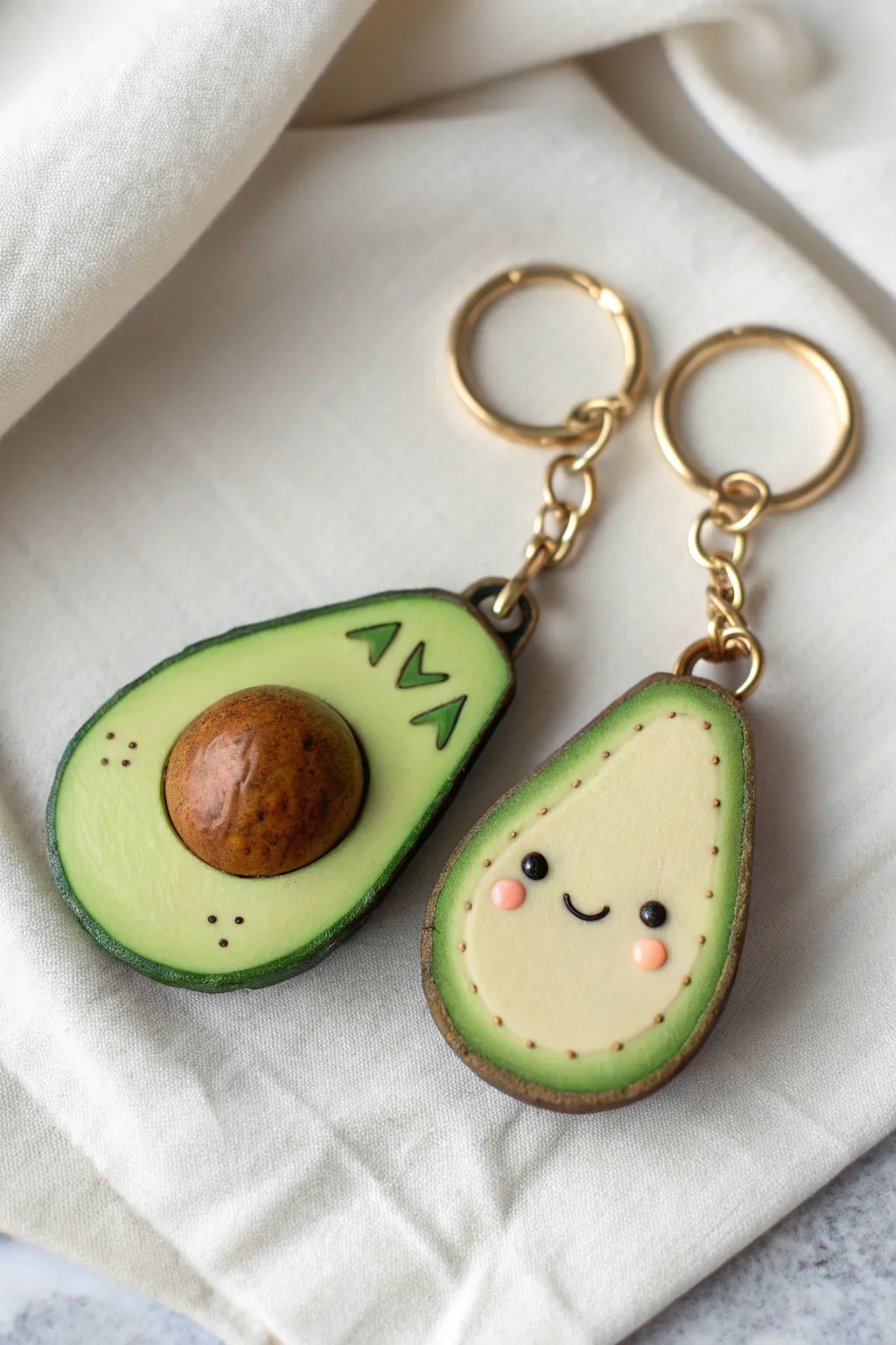 Sweet avocado bestie keychains in bold greens, minimalist and handmade for your keys