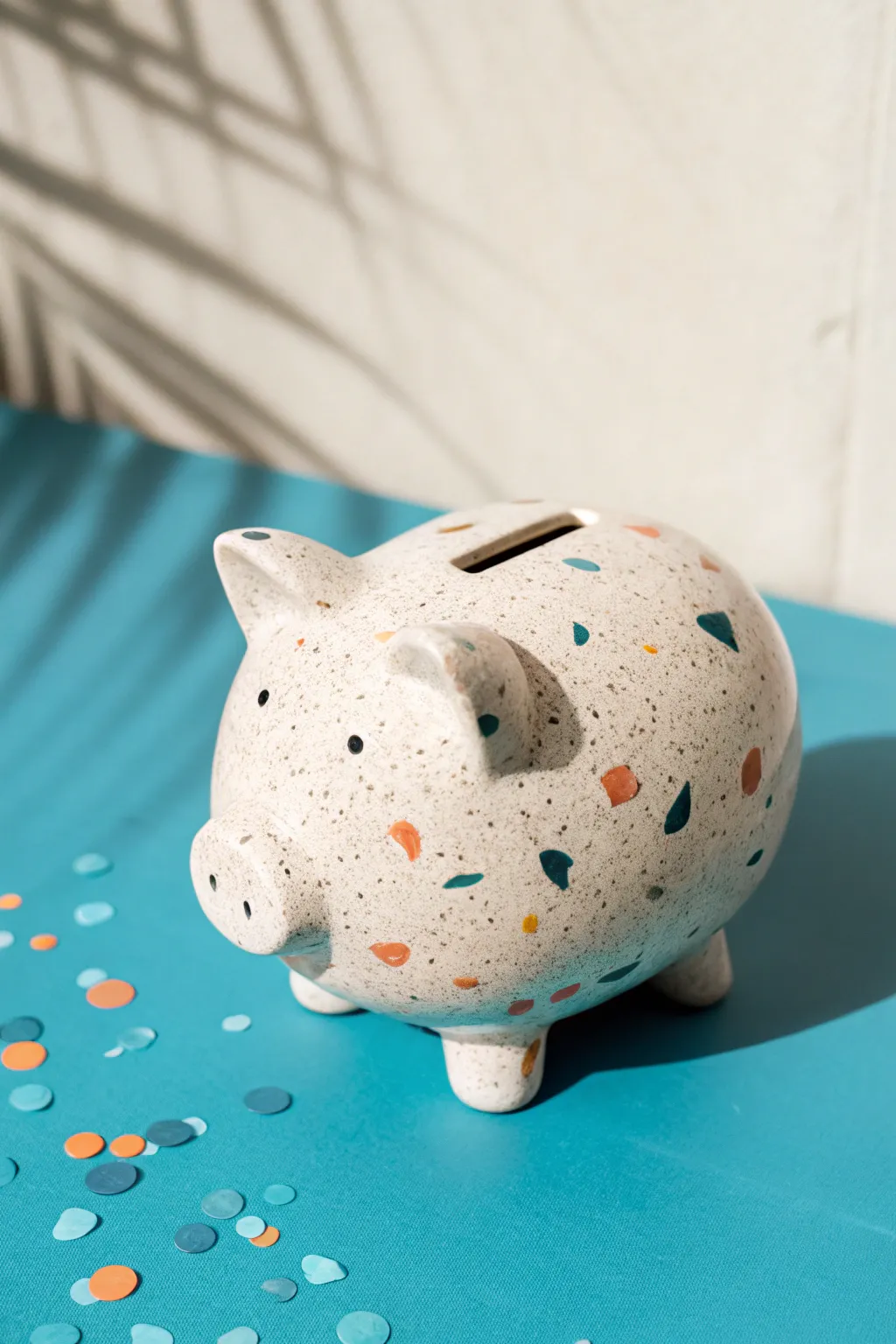 Terrazzo speckles meet minimalist charm in this bright, boho piggy bank DIY inspiration.