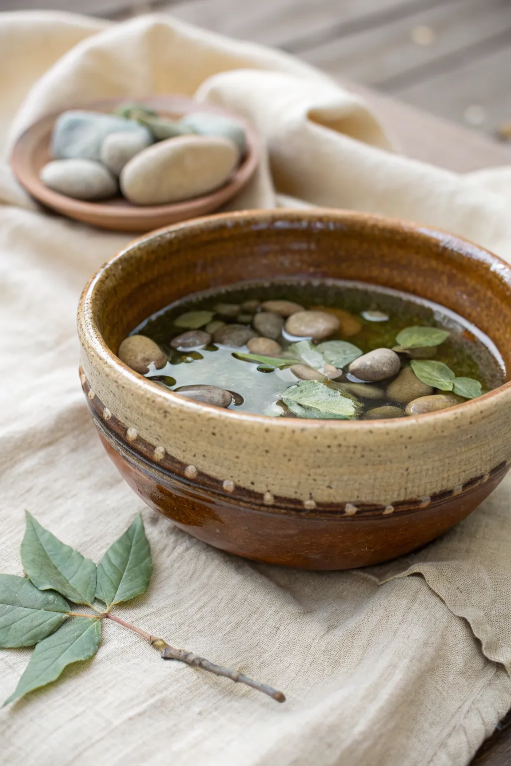 Muddy-bottom clay mini pond with murky water and pebbles for a real nature-pond vibe