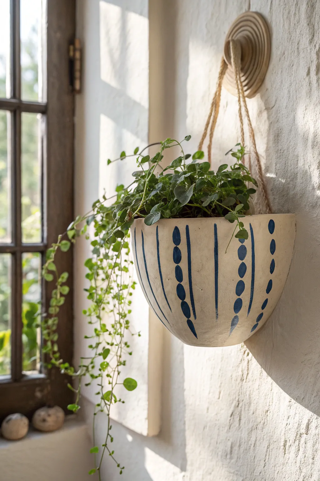 Modern clay wall pocket planter with bold pattern, a simple high school project that looks gallery-ready.