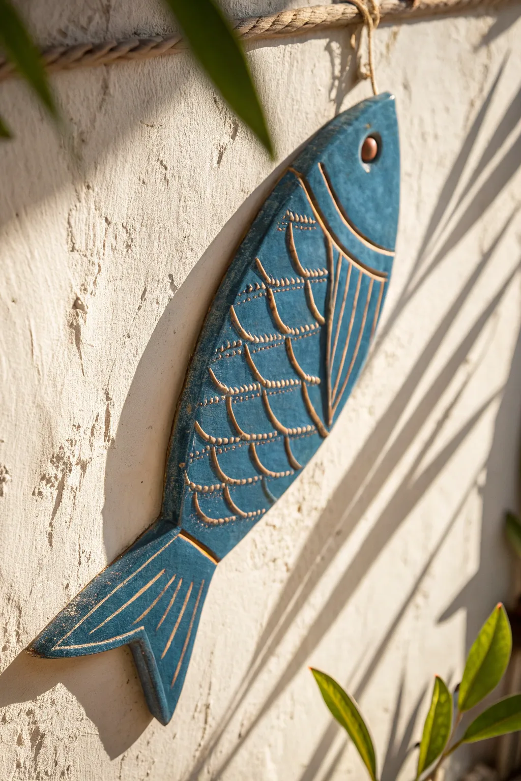 Bold slab fish relief with carved lines and raised fins, a simple wall-ready middle school project.