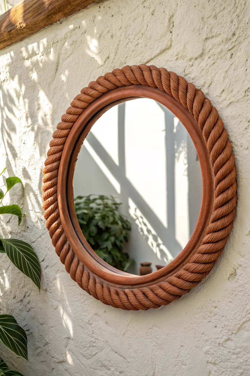 Chunky polymer clay rope twist frame turns a simple round mirror into bold, minimal wall decor