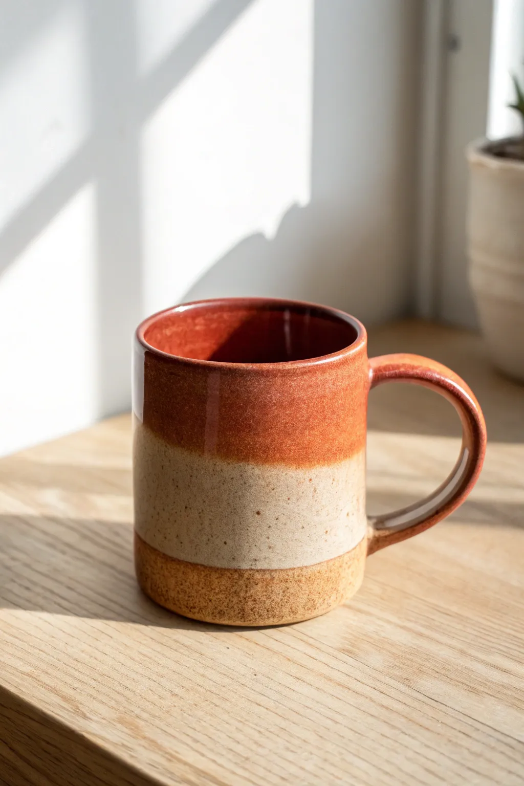 Ombre coffee mug idea: deep color at the rim melting into a soft, sandy base for calm mornings.