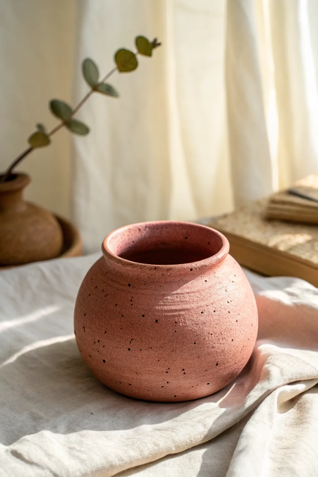 Minimal coil pinch pot with hidden coils, smooth matte finish, bold color on clean backdrop.