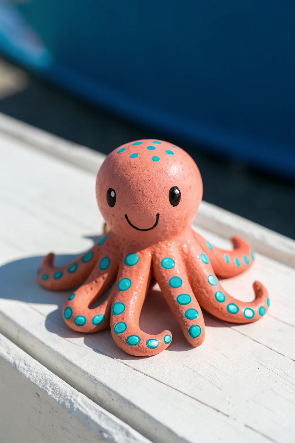 A cheerful clay octopus desk buddy in bold colors, minimalist and sweet for a playful workspace.