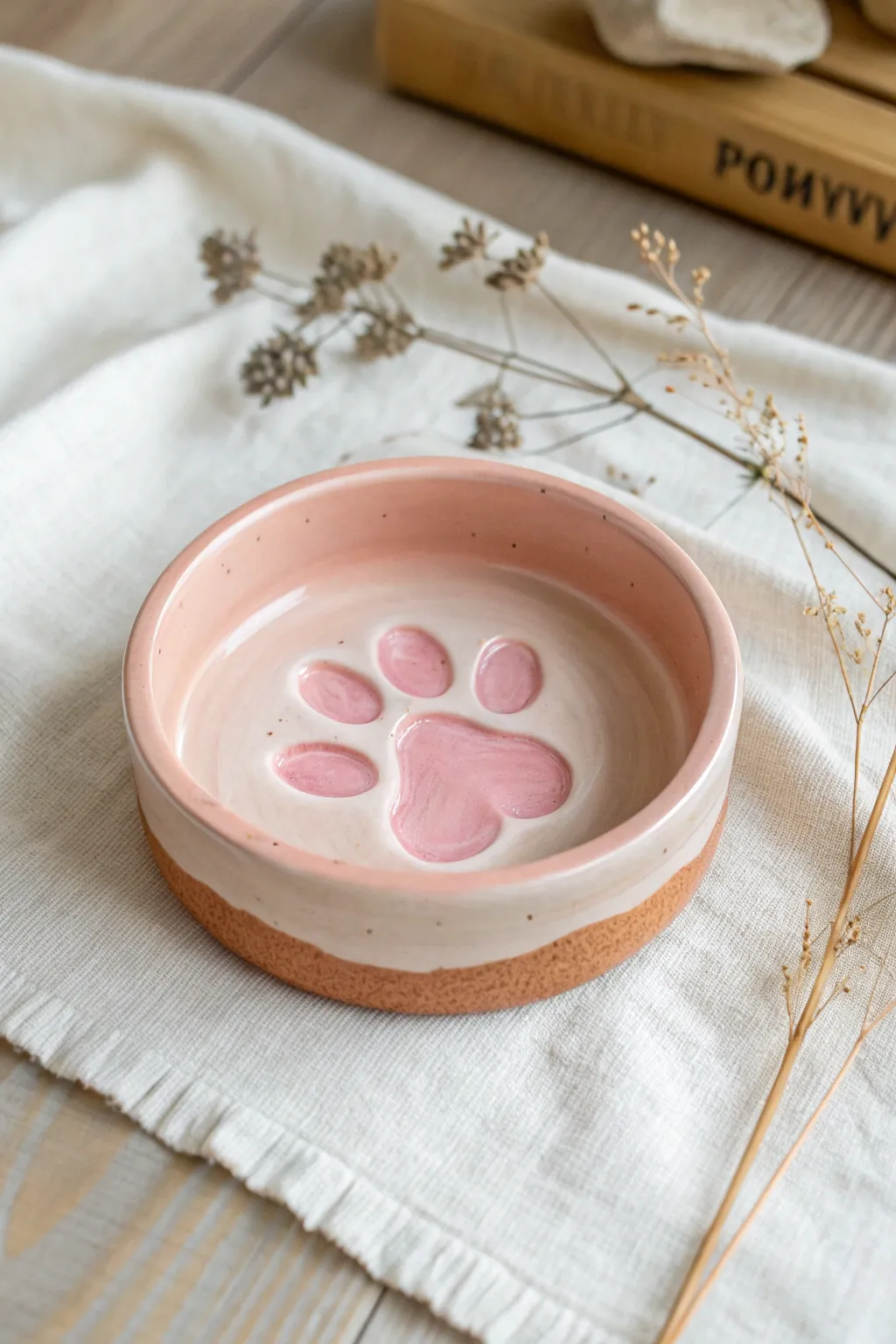Adorable cat paw clay ashtray with blush toe beans and a cozy satin glaze finish