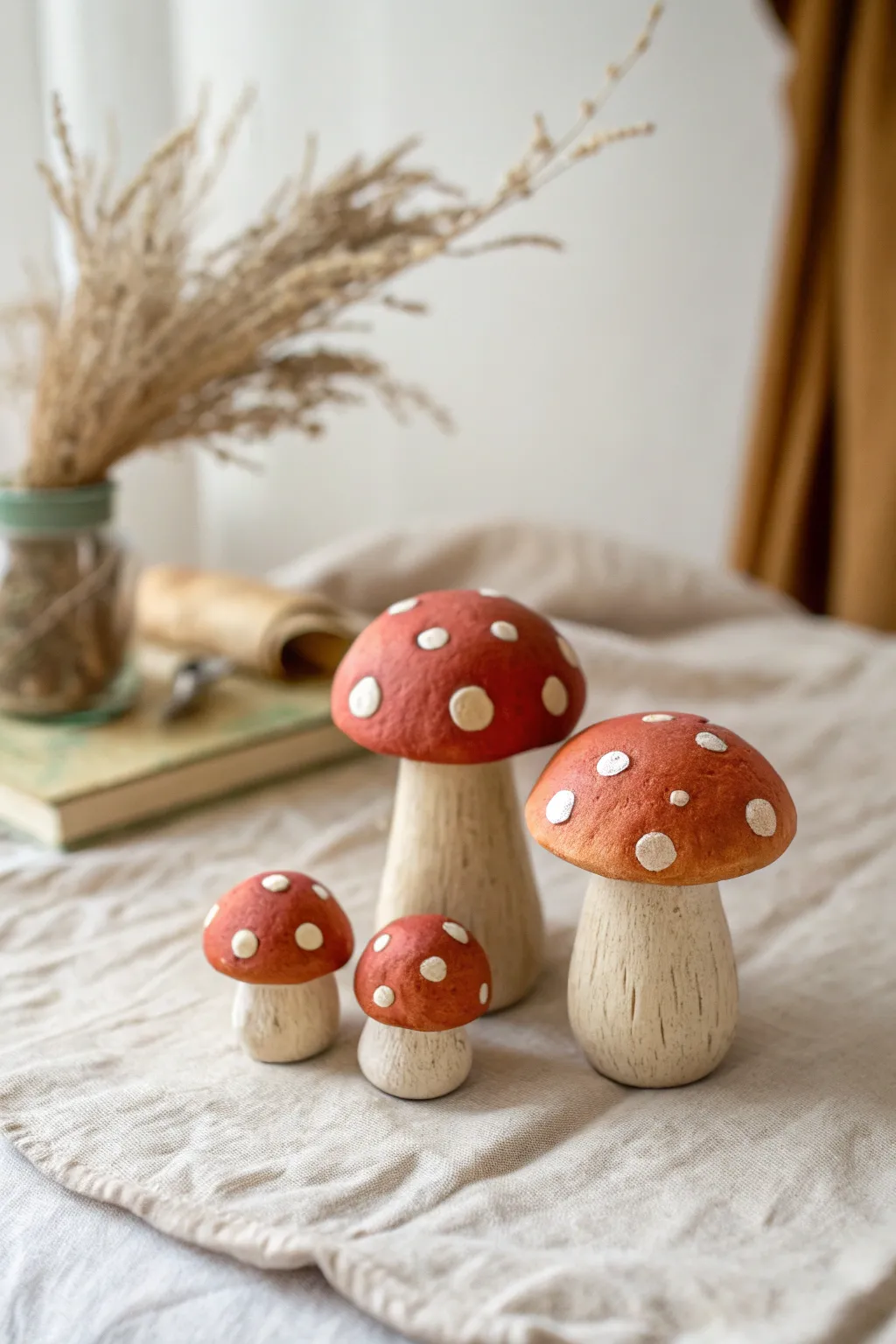 Cozy mini mushroom friends in bold earthy tones, a beginner clay project with big charm.