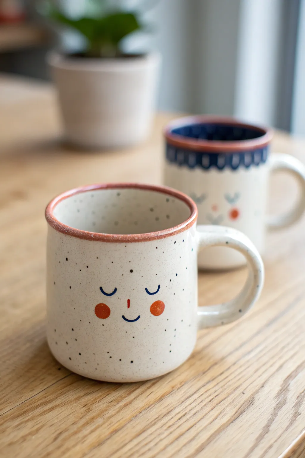Adorable mini couple mug toppers with tiny faces, perfect for cozy coffee dates at home