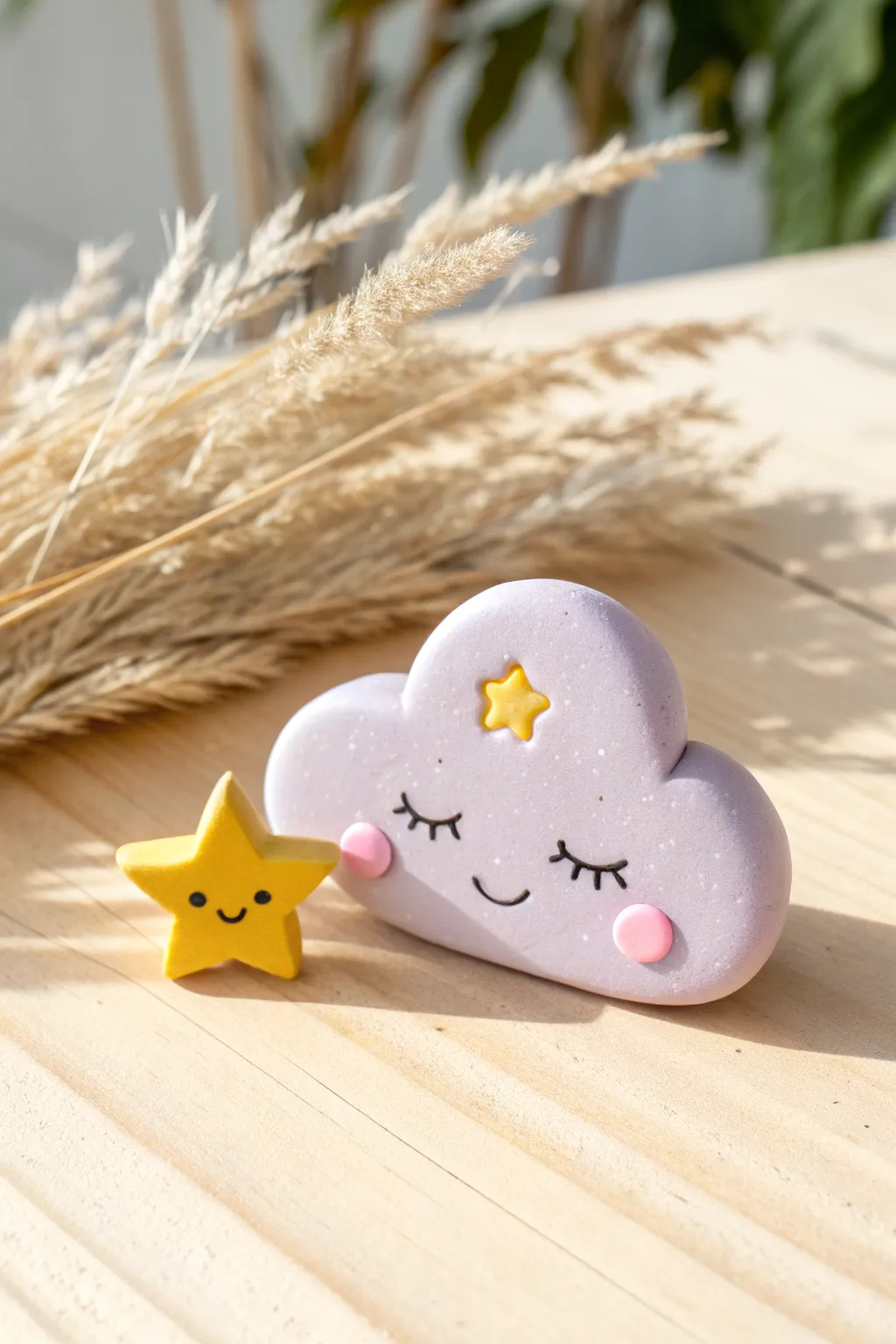 Sweet cloud magnet with a tiny star accent, pastel kawaii charm in a clean Scandinavian setting.