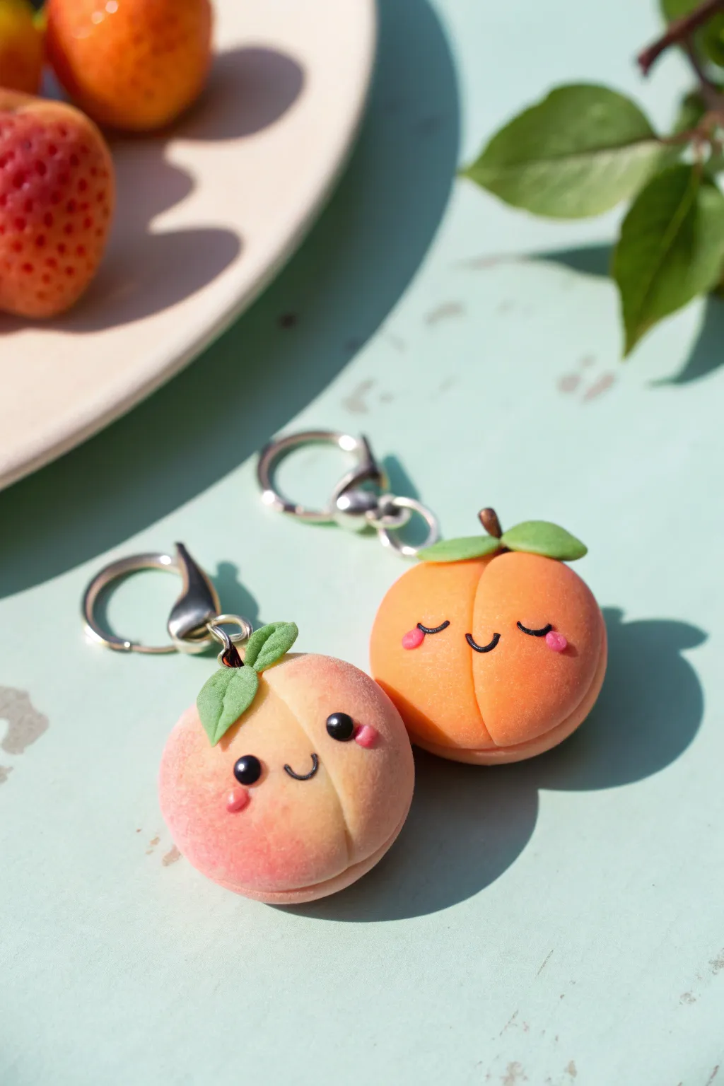 Mini peach and apricot blush buddies, a sweet summer clay charm duo for beginners