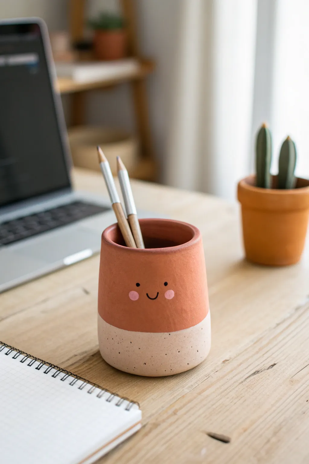 Meet your Face Pot Desk Buddy, a cute DIY clay pencil cup that brightens a minimalist workspace.