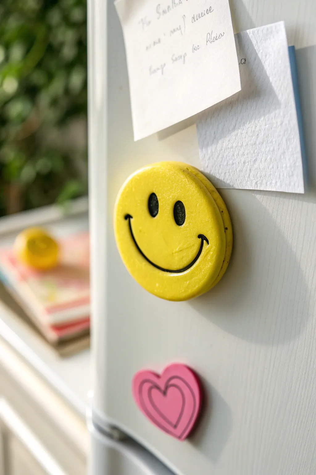 Cheerful smiley clay magnet in bold color, a simple DIY that brightens any fridge.