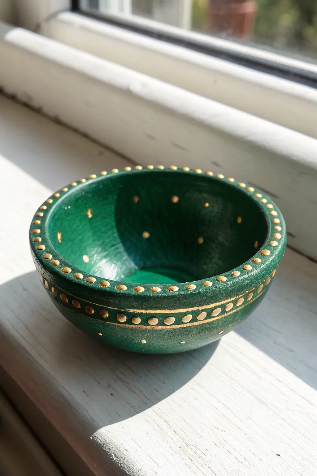 Jewel tone diya with gold stipple sparkle, minimalist styling and soft natural light.