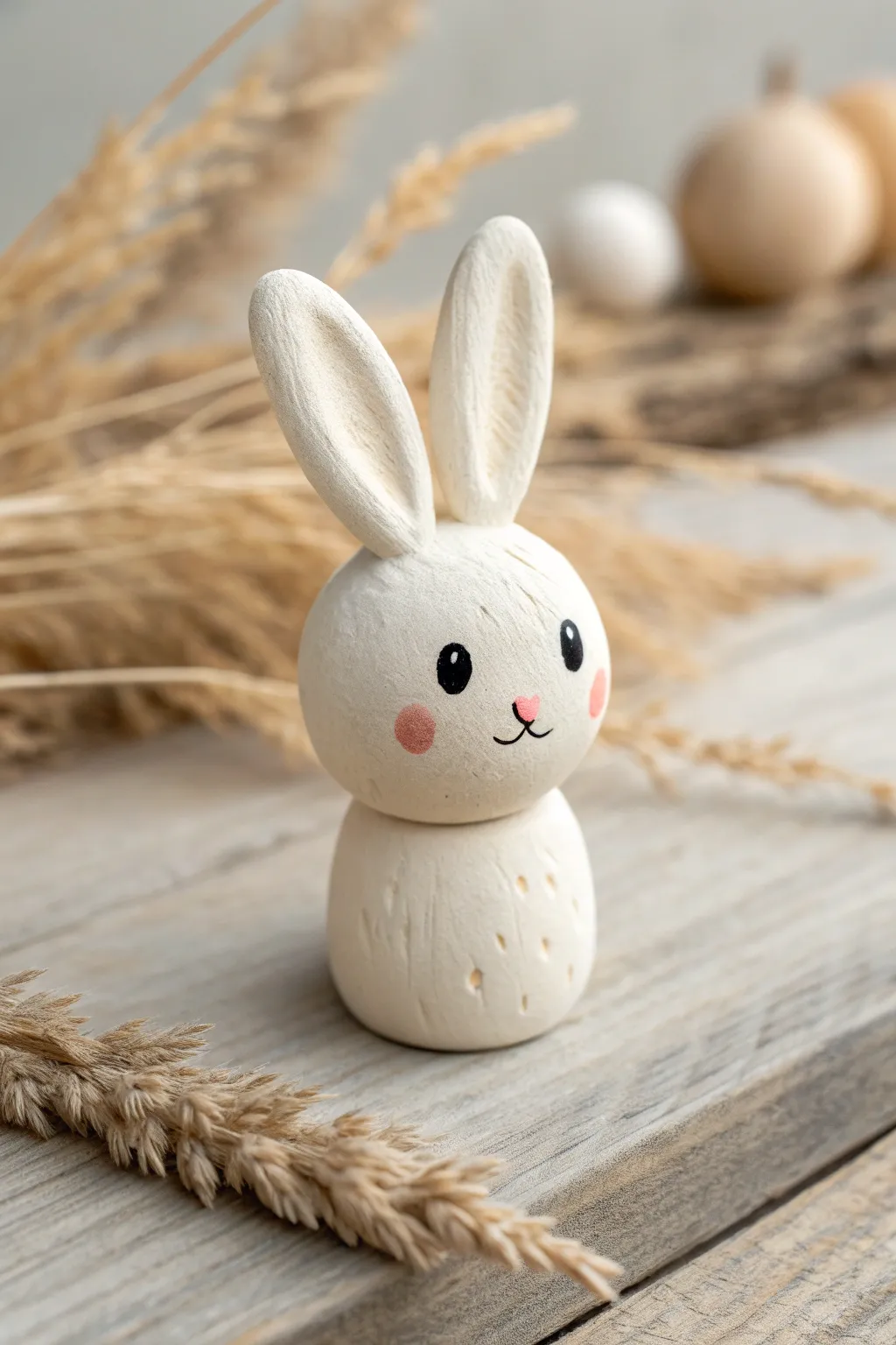Kid-friendly air-dry clay bunny mini, simple coils and blush dots in a clean boho setting