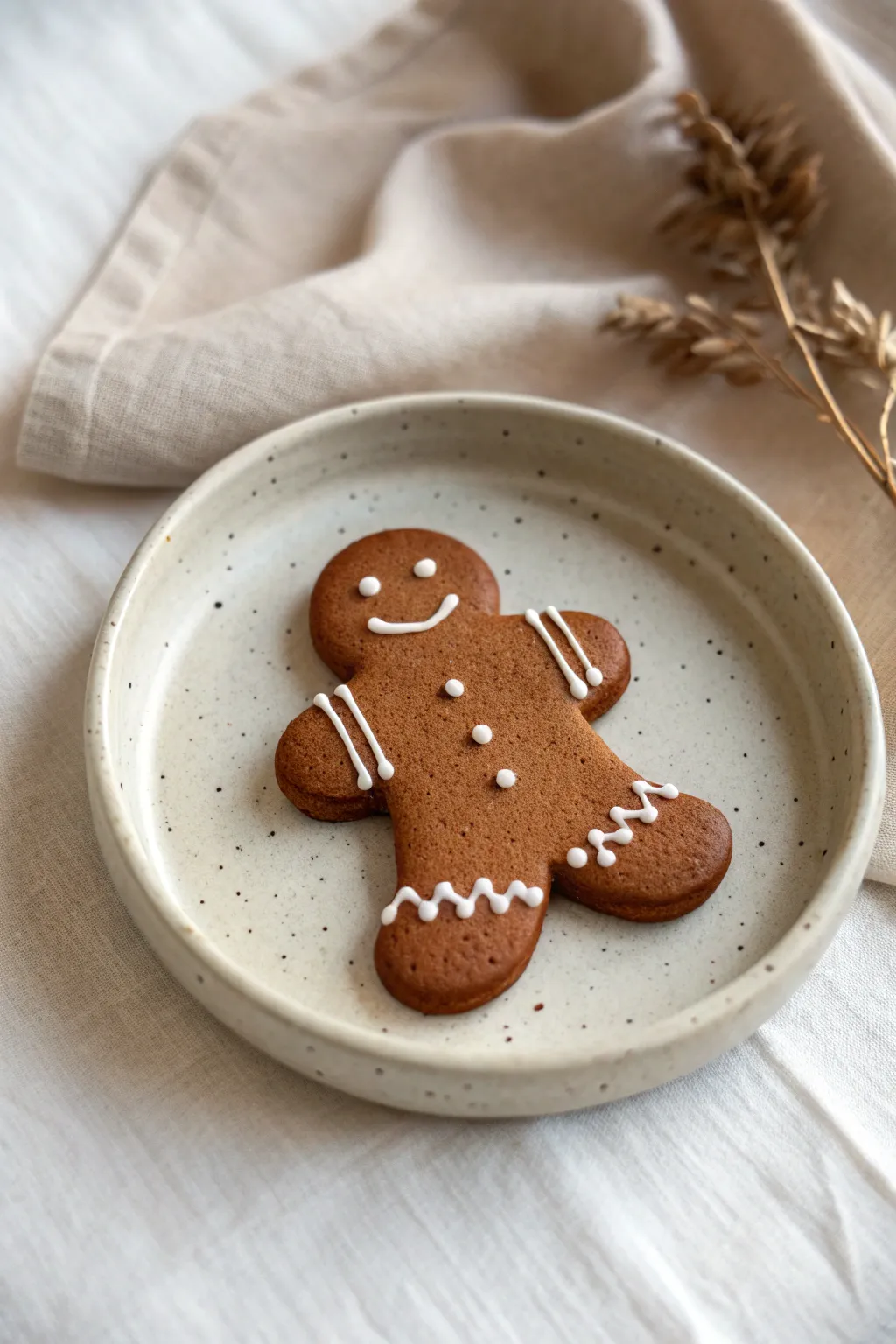 Minimal gingerbread-style clay cookie with simple white icing details for easy air dry Christmas decor