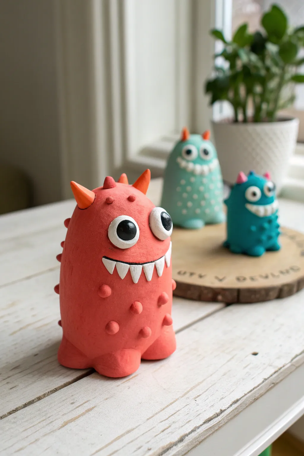 Silly air dry clay monsters with big eyes and bold colors, a fun kid-friendly craft idea.