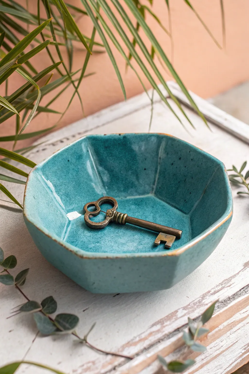 Easy hexagon clay bowl with folded sides, a chic minimalist spot to drop your keys.