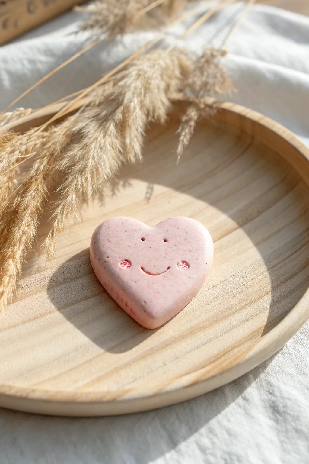 Sweet little clay heart token with a stamped smile, perfect for easy beginner modeling ideas