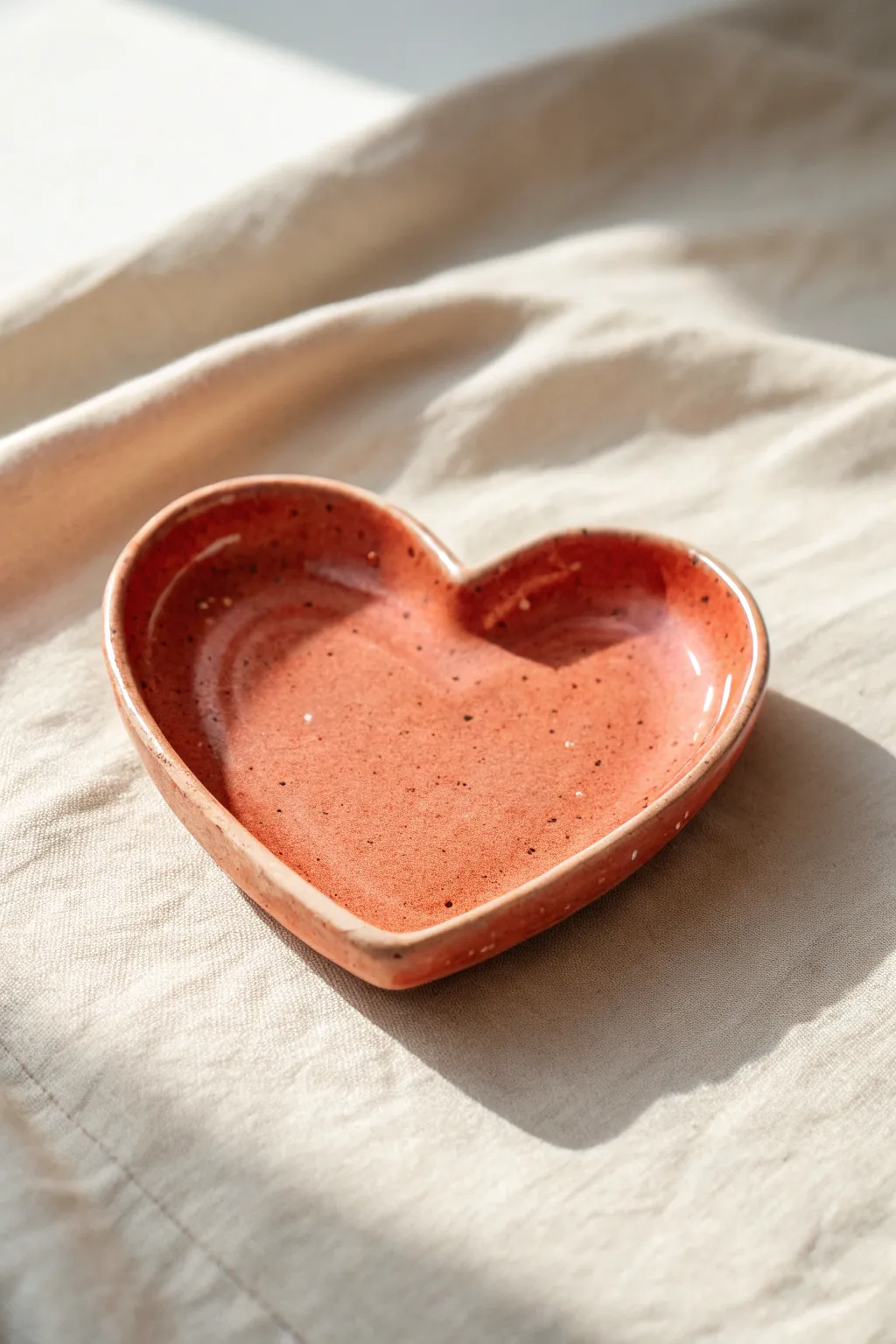 A sweet heart pocket ring dish in bold terracotta, simple handmade charm with clean minimal styling.