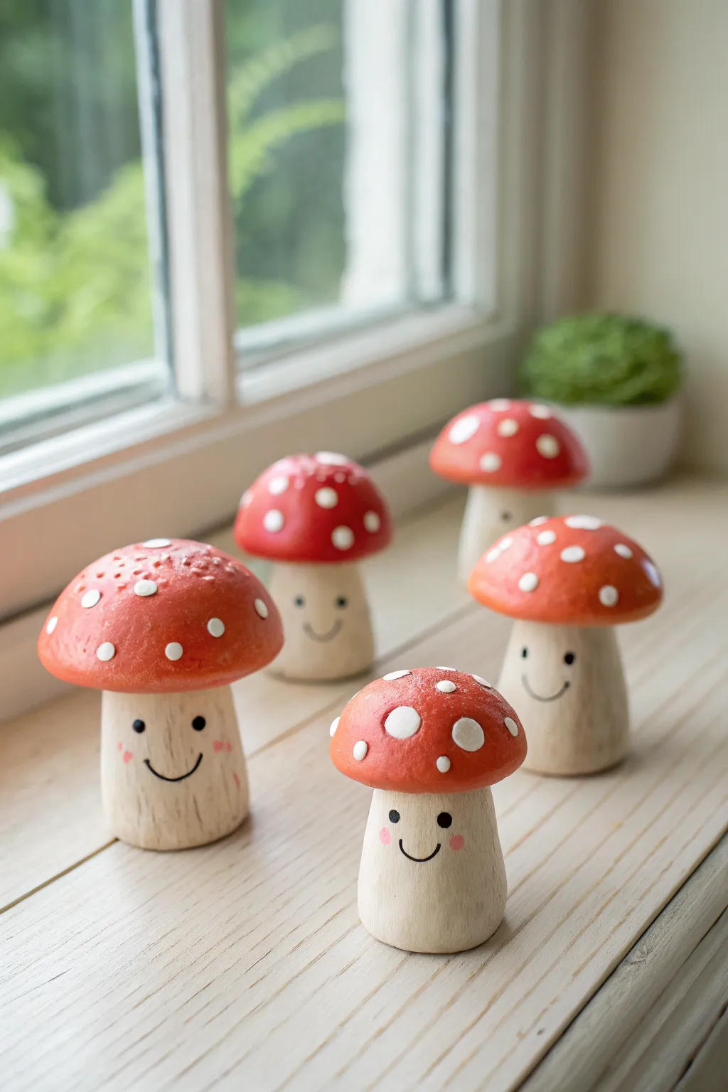 Sweet little clay mushroom buddies in a mini forest, simple to make and adorable for kids