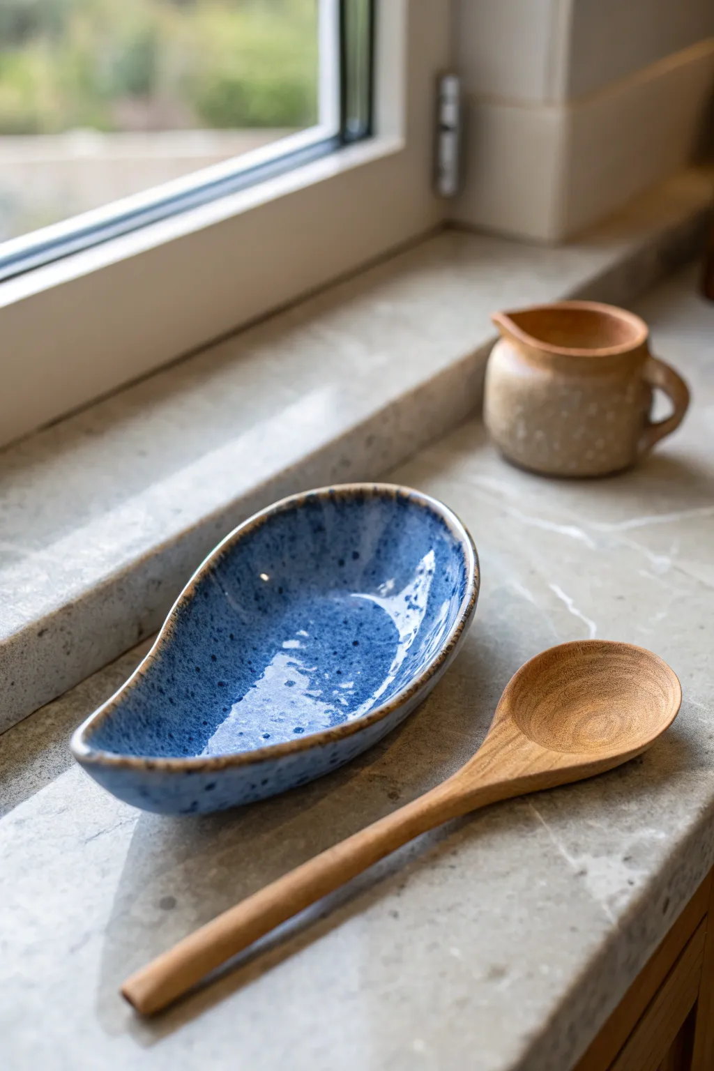 Simple kiln-fired wave spoon rest in bold glaze, an easy pottery win for any kitchen.