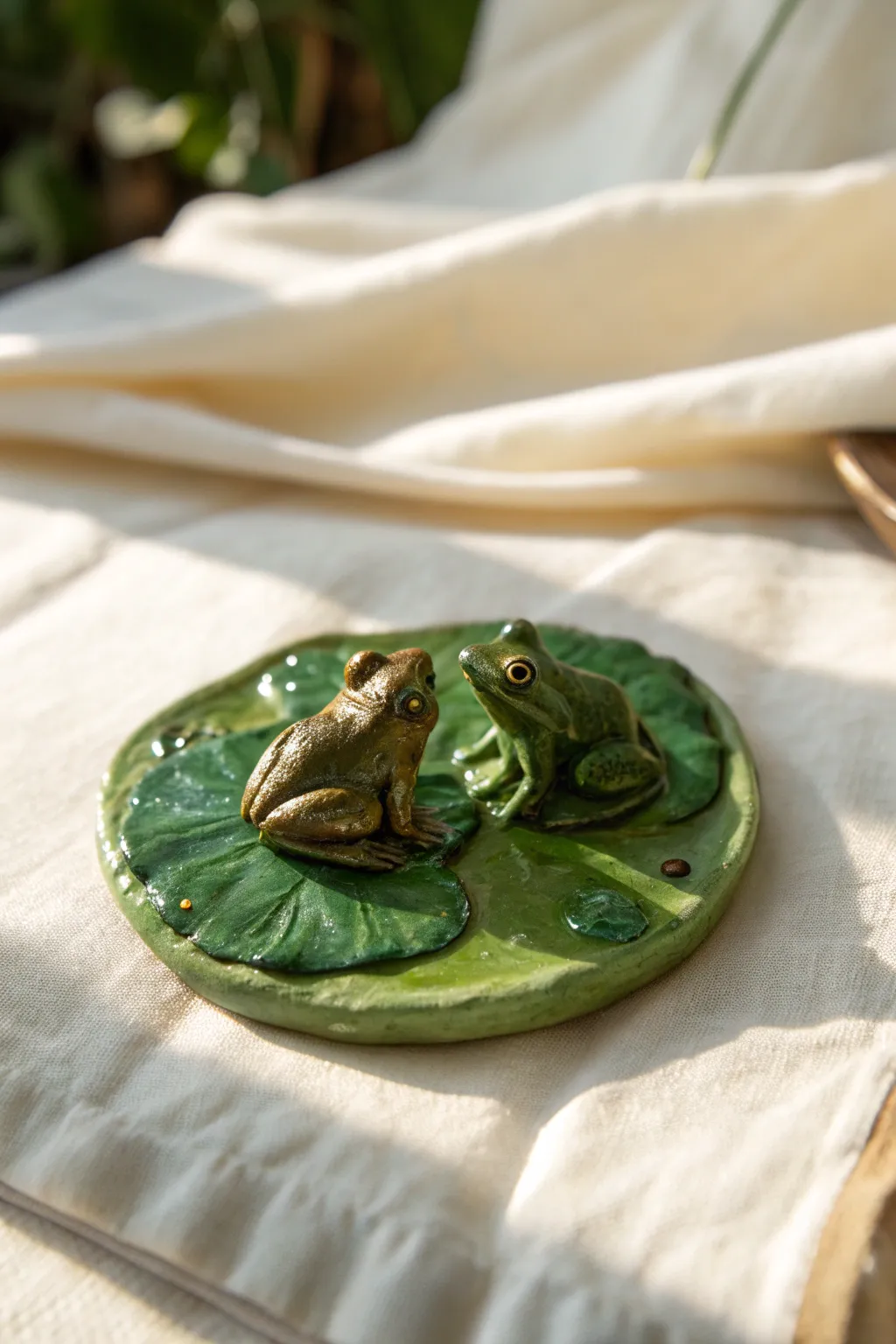 Make tiny pond magic: glossy mini frogs on lily pads, perfect air dry clay weekend craft.